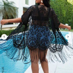 Plus Fringe Lace Kimono